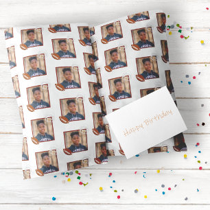 Kinderen American Football Foto Verjaardag Cadeaupapier