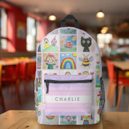 Kinderen Art 25 Tekeningen Collage School Bedrukte Rugzak