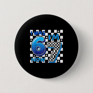 Kinderen blauw geruit ik was 6 ik ben 7 grappig 67 ronde button 5,7 cm