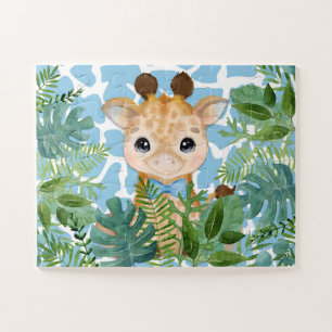 Kinderen Blauwe Jungle Giraf in een vlinderdas Legpuzzel