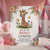 Kinderen Bloemengiraffe Jungle 1e Verjaardagsfeest Kaart