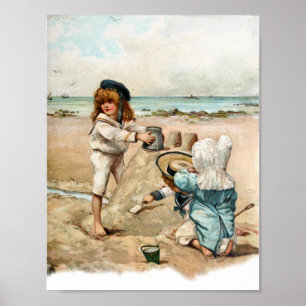 Kinderen bouwen Sandcastle Poster