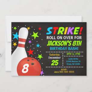 Kinderen Bowling Strike Verjaardagsfeest Uitnodigi Kaart