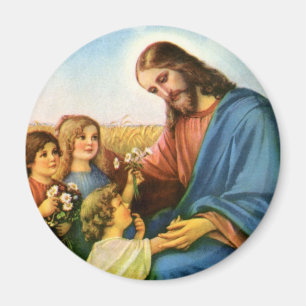 kinderen brengen bloemen naar Jezus Christus Magneet