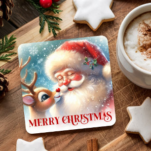 Kinderen Cartoons Santa Rudolph Kerstfeest Coaster Vierkante Kartonnen Onderzetter
