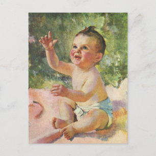 kinderen, Cute Baby Girl op een Roze Blanket Briefkaart