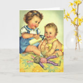 kinderen, Cute Happy Toddlers-sloopfles Kaart (Gele Bloem)