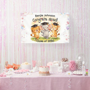 Kinderen Cute Safari Afstudeerbanner met naam Spandoek