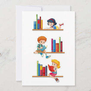 Kinderen die boeken lezen op een plank kaart