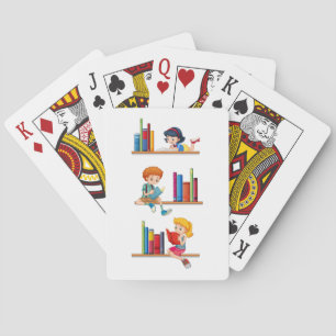 Kinderen die boeken lezen op een plank pokerkaarten
