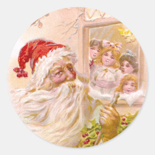 Kinderen die de kerstman buiten het vizierkerstfee ronde sticker