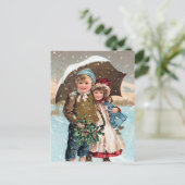 Kinderen die door de sneeuw lopen briefkaart (Staand voorkant)