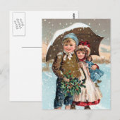 Kinderen die door de sneeuw lopen briefkaart (Voorkant / Achterkant)