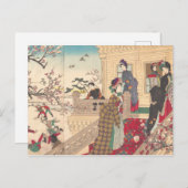 Kinderen die in de sneeuw spelen met pruimelbomen briefkaart