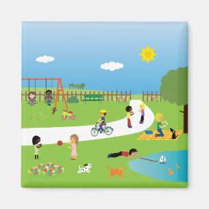 Kinderen die in parkmagneet spelen magneet