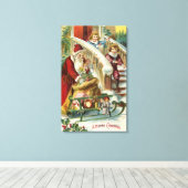 Kinderen die naar de Griekse kerstman lopen Canvas Afdruk (Insitu (Houten vloer))