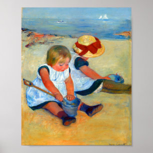 Kinderen die op de strand spelen door Mary Cassatt Poster