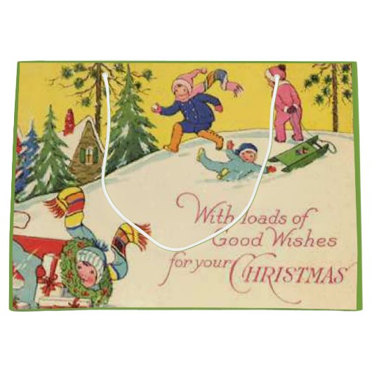 Kinderen die op een sneeuwbaltje draaien - blik groot cadeauzakje (Voorkant)