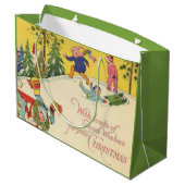 Kinderen die op een sneeuwbaltje draaien - blik groot cadeauzakje (Achterkant Gekanteld)