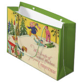 Kinderen die op een sneeuwbaltje draaien - blik groot cadeauzakje (Voorkant Gekanteld)