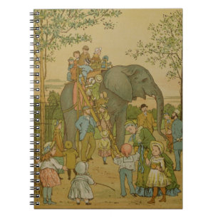 Kinderen die op het olifant (litho) rijden notitieboek