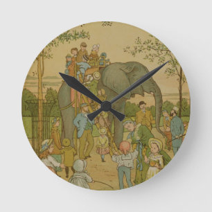 Kinderen die op het olifant (litho) rijden ronde klok