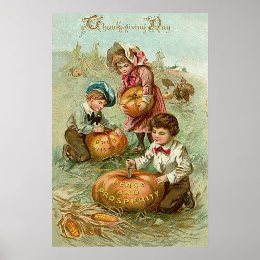 Kinderen die pomkins Turkey Haystack Corn Poster (Voorkant)