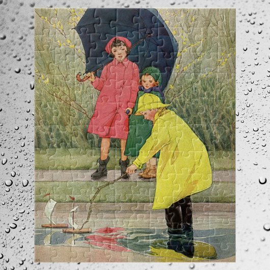  kinderen die Puddles Speelgoed spelen Rijn Legpuzzel