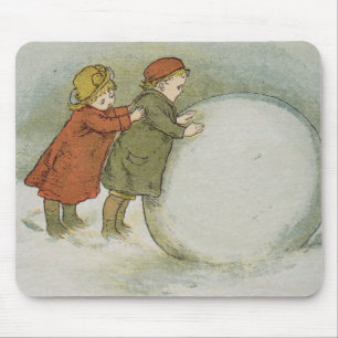 Kinderen die sneeuwballen rollen muismat