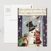 Kinderen die Snowman bouwen Briefkaart (Voorkant / Achterkant)