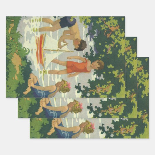 kinderen die Speelgoed zeilboten maken Inpakpapier Vel (Set)