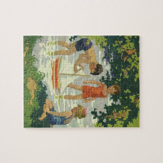 kinderen die Speelgoed zeilboten maken Legpuzzel (Horizontaal)