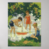  kinderen die Speelgoed zeilboten maken Poster (Voorkant)