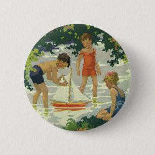  kinderen die Speelgoed zeilboten maken Ronde Button 5,7 Cm