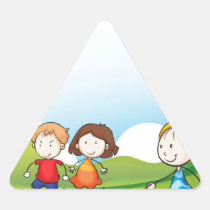 Kinderen die springtouw spelen driehoek sticker