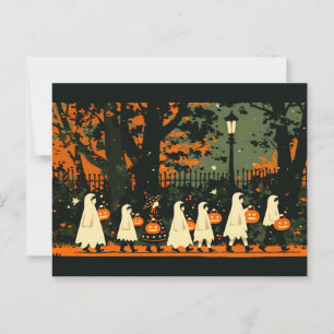 Kinderen die 'Trick or Treat' spelen op Halloweena Briefkaart