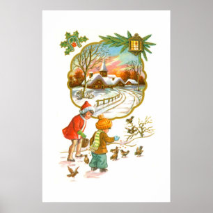 Kinderen die vogels voeden poster