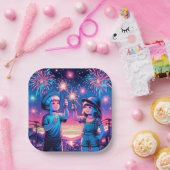 Kinderen die vuurwerk houden op 4 juli papieren bordje (Feest)