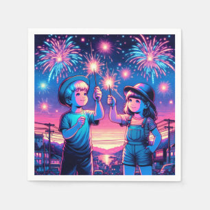 Kinderen die vuurwerk houden op 4 juli servet