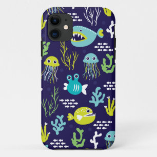 Kinderen diepzee vis mariene illustratie patroon iPhone 11 hoesje