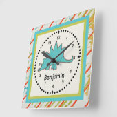 Kinderen Dinosaur Wall Clock Blue Stegosaurus Vierkante Klok (Hoek)