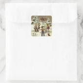  kinderen Een sneeuwman maken Vierkante Sticker (Tas)