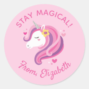 Kinderen Eenhoorn Gezicht Roze Valentijnsdag Klasl Ronde Sticker