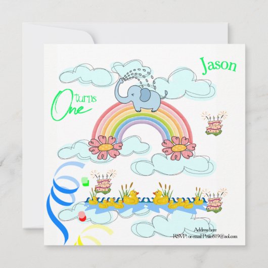 kinderen eerste baby verjaardagsuitnodiging kaart (Achterkant)