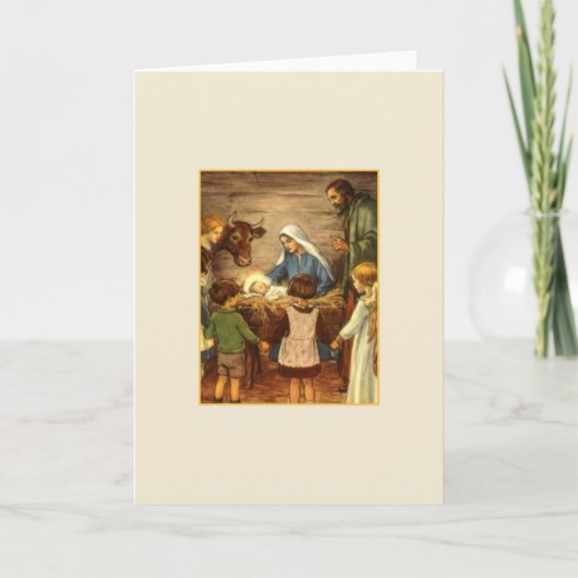  kinderen en Baby Jesus Kerst Kaart (Voorkant)