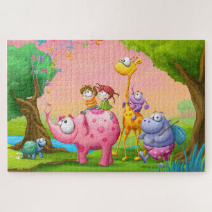 Kinderen en dieren illustratie legpuzzel