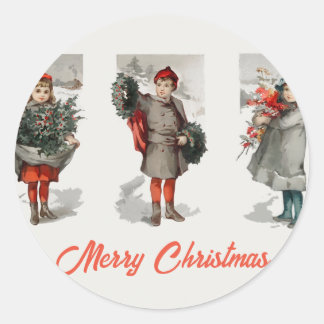 kinderen en Holly Winter Snow Kerstmis Ronde Sticker