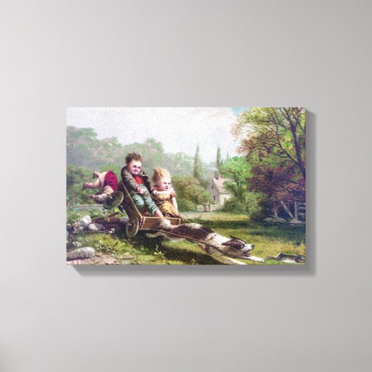 Kinderen en Hond Chasing a Rabbit  Painting Canvas Afdruk (Voorkant)
