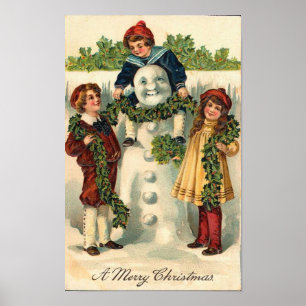 Kinderen en Snowman Card Poster