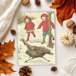 kinderen en Turkije Happy Thanksgiving Feestdagen Kaart